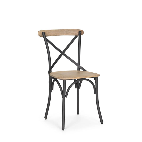 Light Brown and Black Solid Wood And Iron Cross Back Dining Side Chair Homeroots Kitchen & Dining
