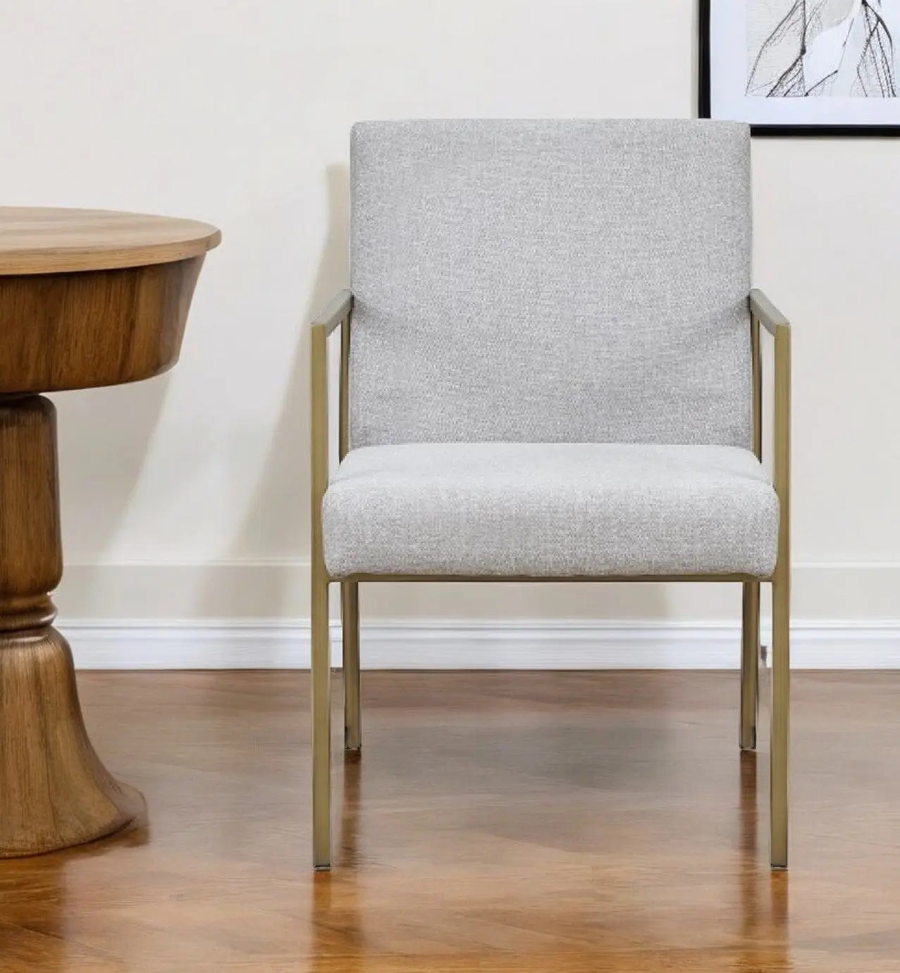 Light Gray And Brass Upholstered Fabric Dining Arm Chair Homeroots Kitchen & Dining