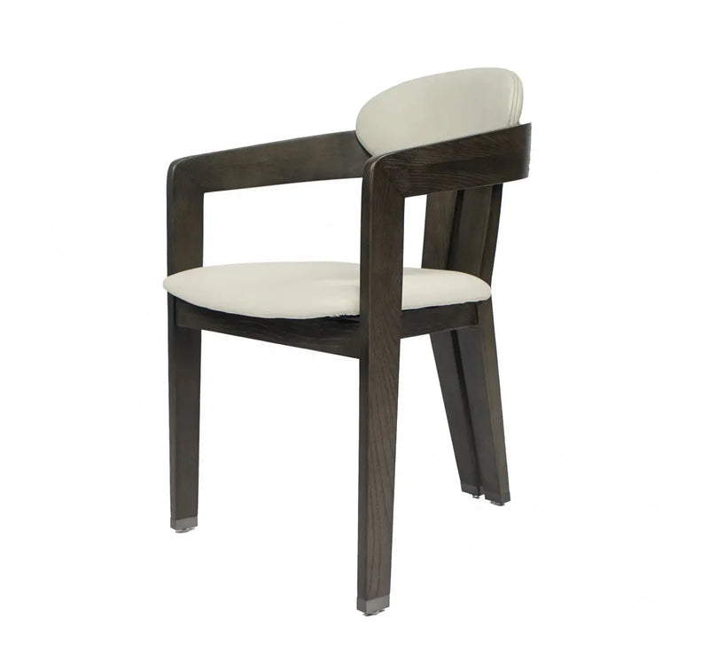 Light Gray And Dark Gray Upholstered Faux Leather Open Back Dining Arm Chair Homeroots Kitchen & Dining