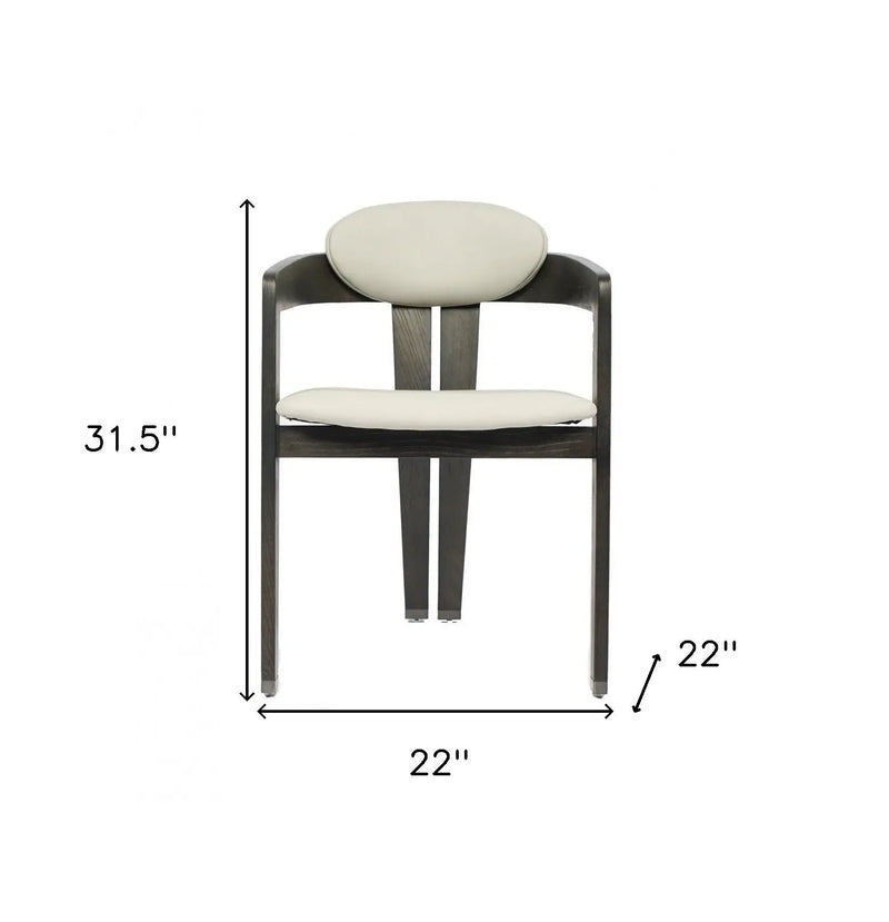 Light Gray And Dark Gray Upholstered Faux Leather Open Back Dining Arm Chair Homeroots Kitchen & Dining