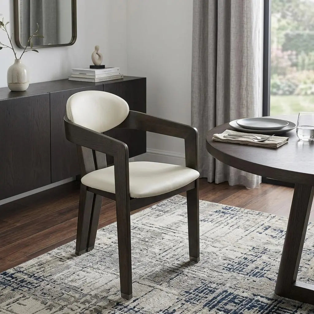 Light Gray And Dark Gray Upholstered Faux Leather Open Back Dining Arm Chair Homeroots Kitchen & Dining