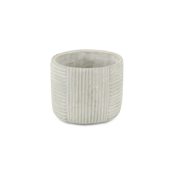 Light Gray Cement 39 Ounce Striped Round Distressed Pot Planter GreatEagleInc