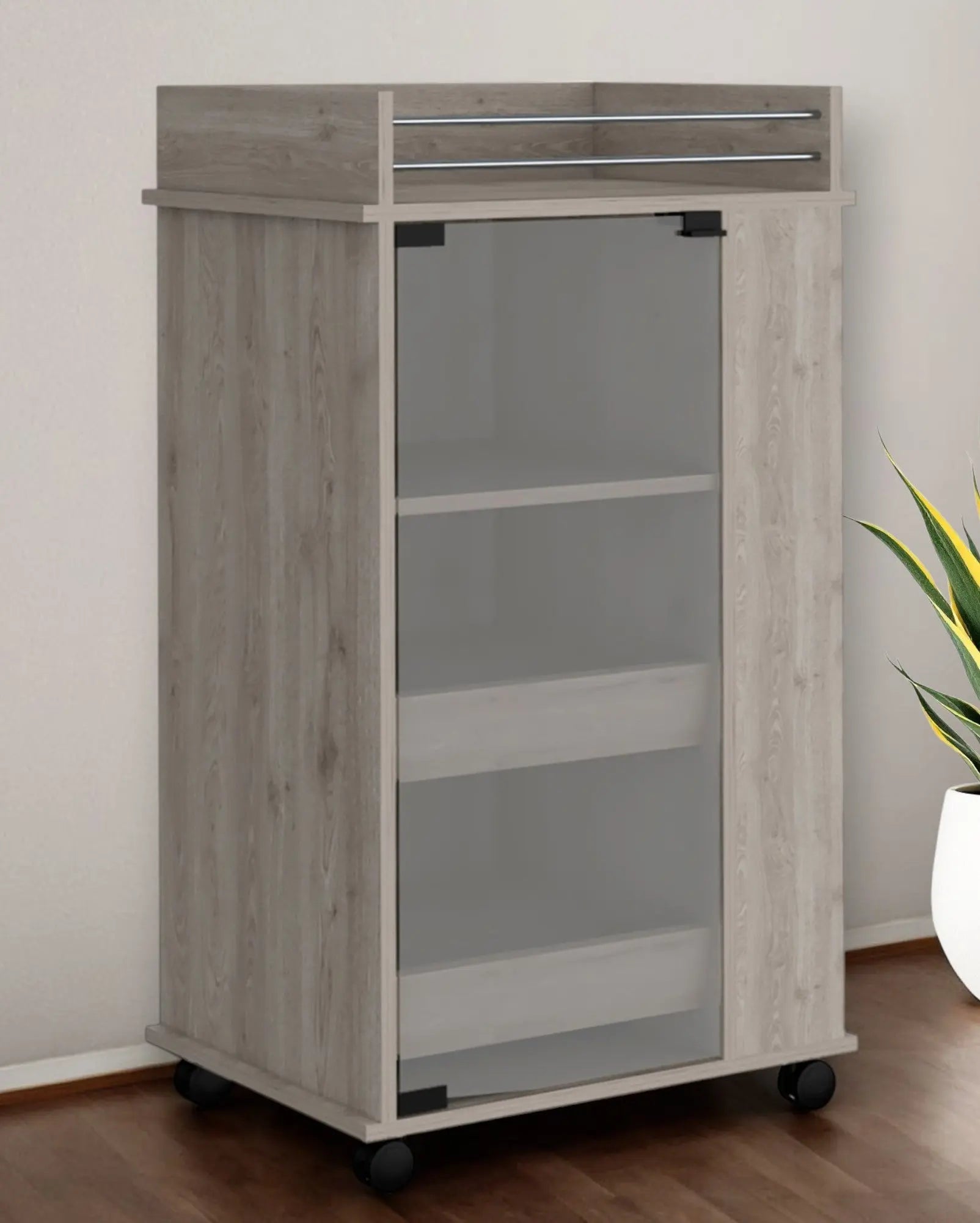 Light Gray Rolling Bar Cart With Wine Storage Homeroots Kitchen & Dining