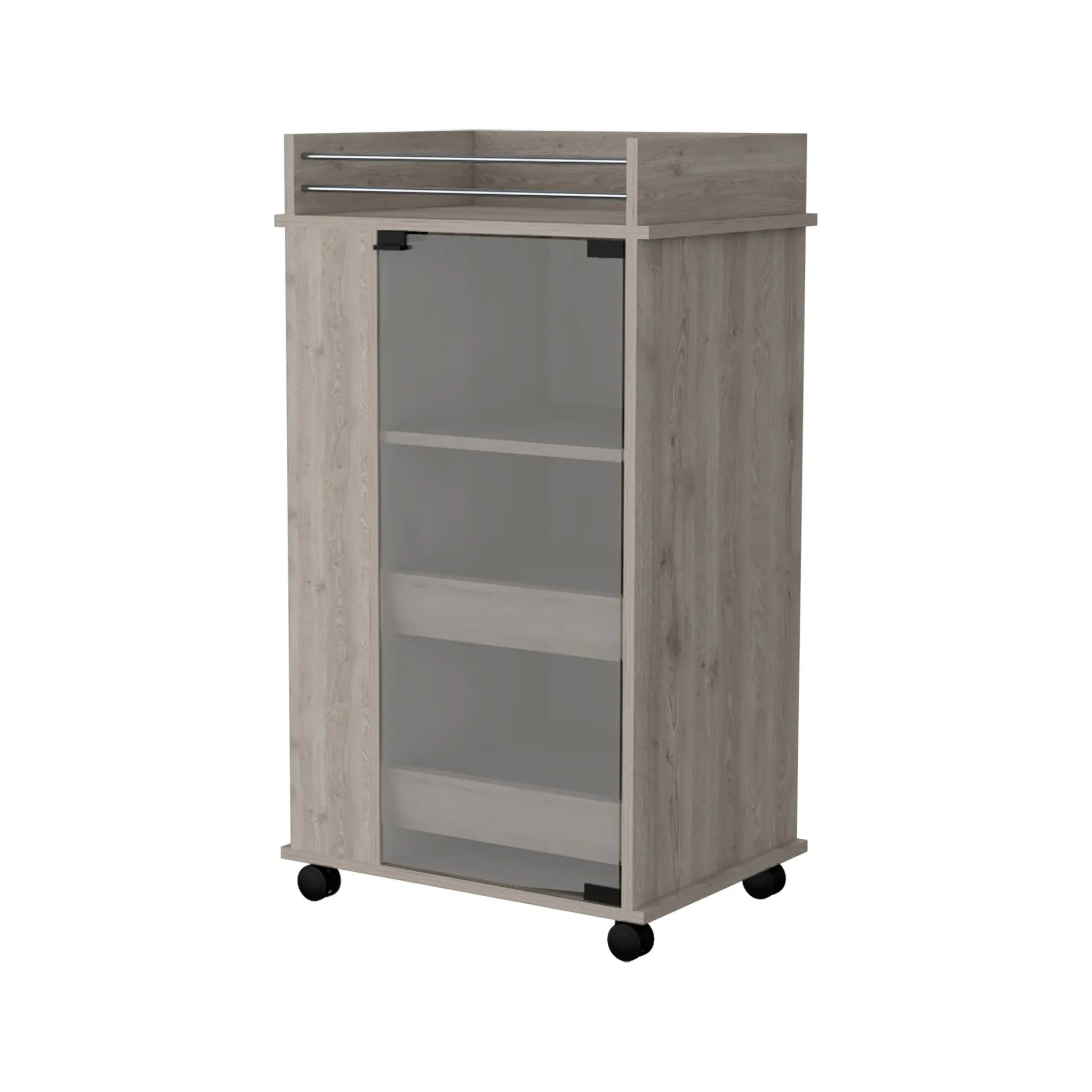 Light Gray Rolling Bar Cart With Wine Storage Homeroots Kitchen & Dining