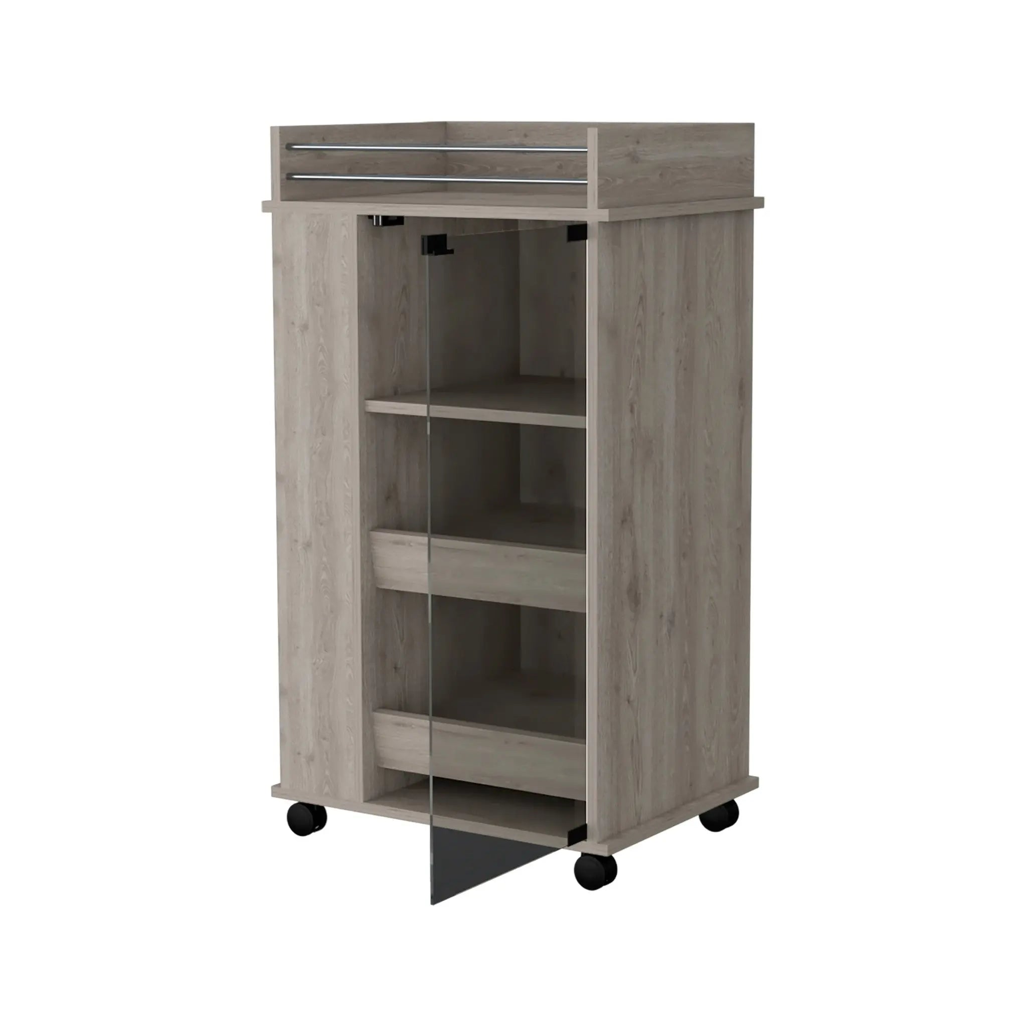 Light Gray Rolling Bar Cart With Wine Storage Homeroots Kitchen & Dining