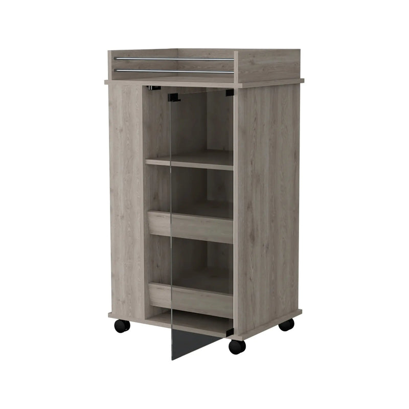 Light Gray Rolling Bar Cart With Wine Storage Homeroots Kitchen & Dining