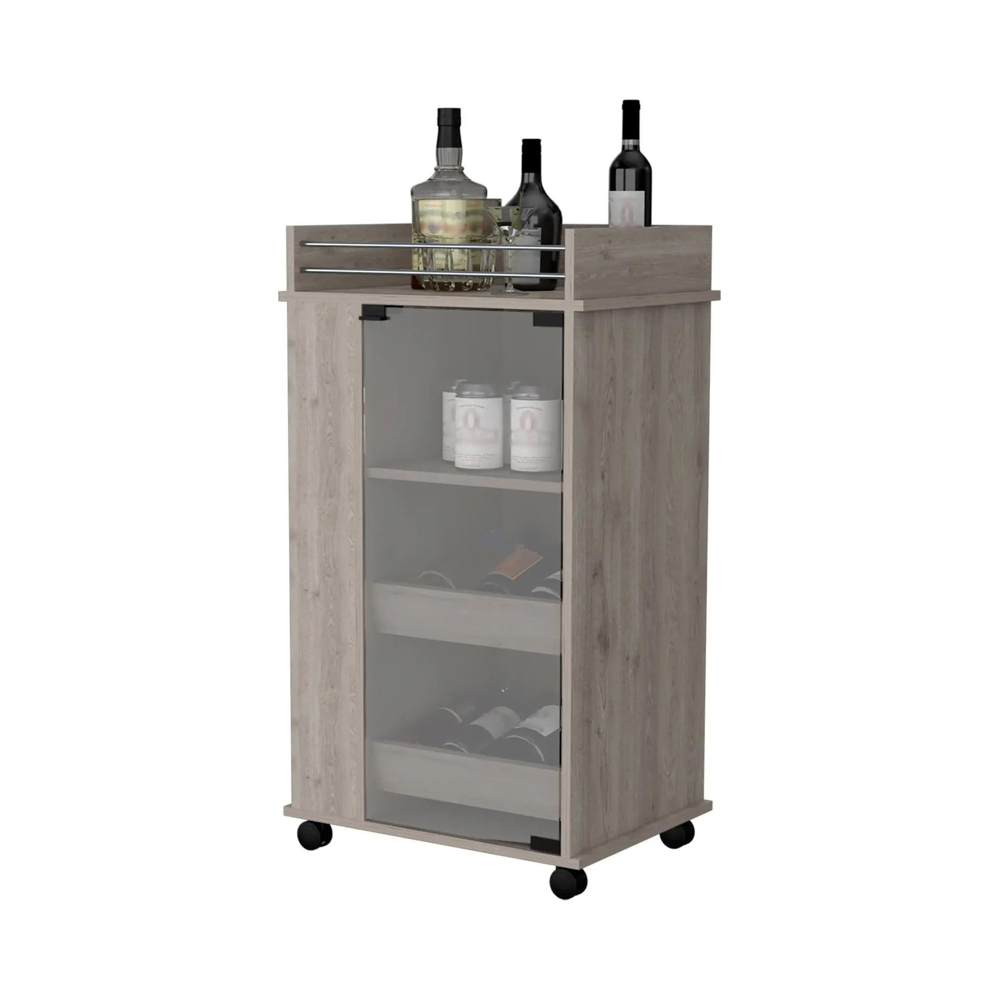 Light Gray Rolling Bar Cart With Wine Storage Homeroots Kitchen & Dining