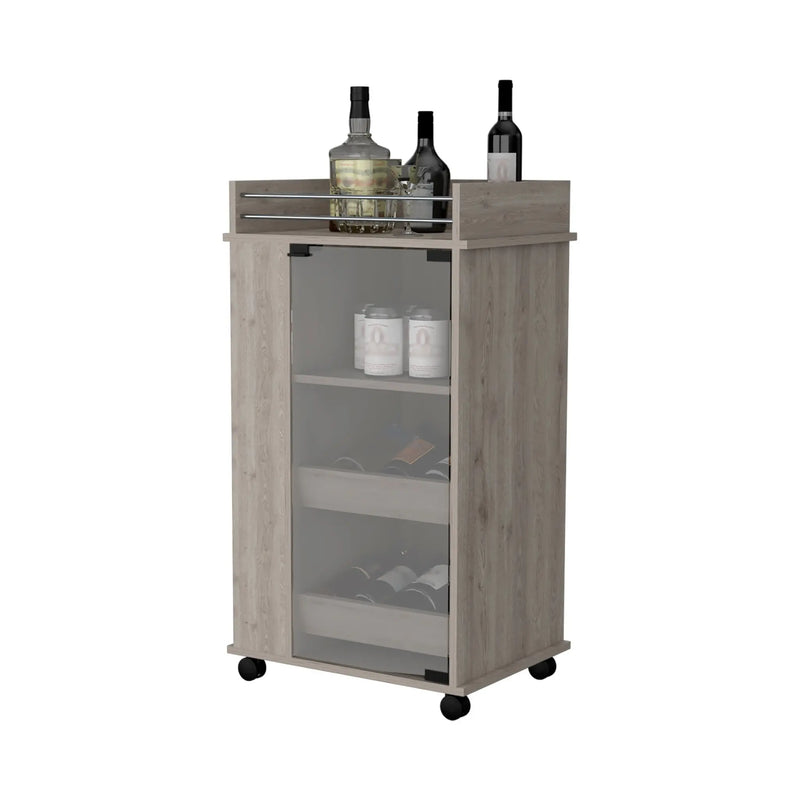 Light Gray Rolling Bar Cart With Wine Storage Homeroots Kitchen & Dining