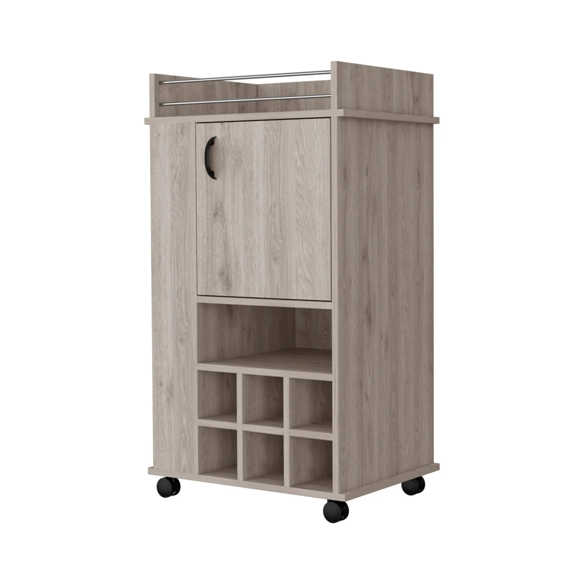 Light Gray Rolling Bar Cart With Wine Storage Homeroots Kitchen & Dining