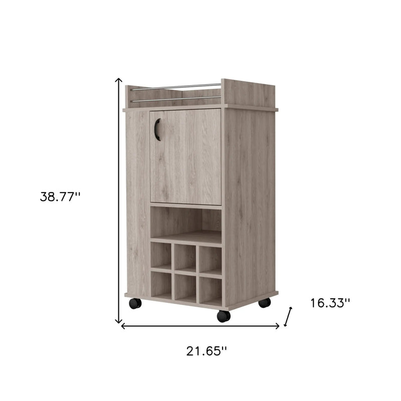 Light Gray Rolling Bar Cart With Wine Storage Homeroots Kitchen & Dining