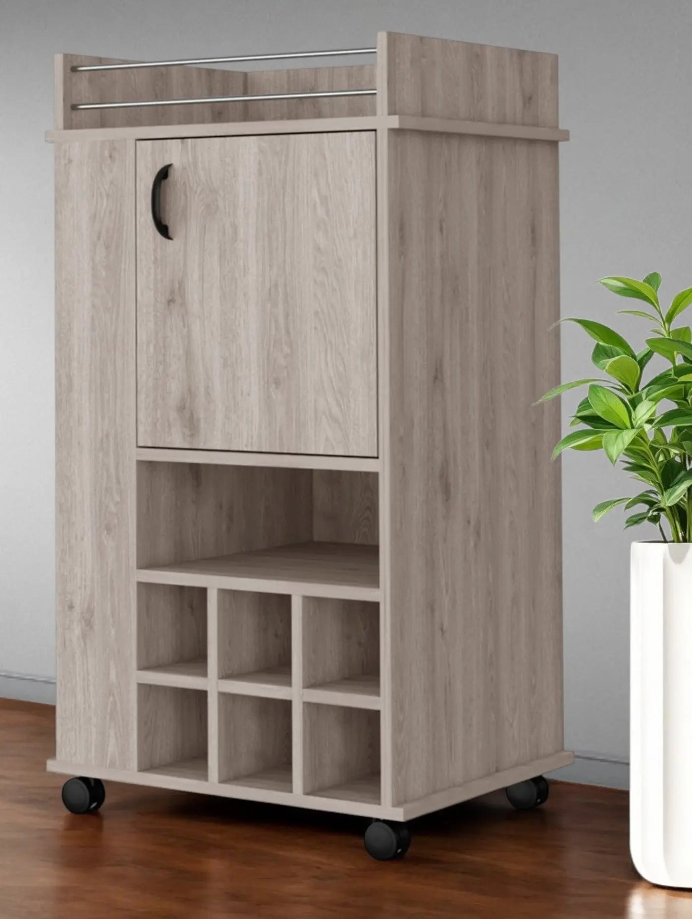 Light Gray Rolling Bar Cart With Wine Storage Homeroots Kitchen & Dining