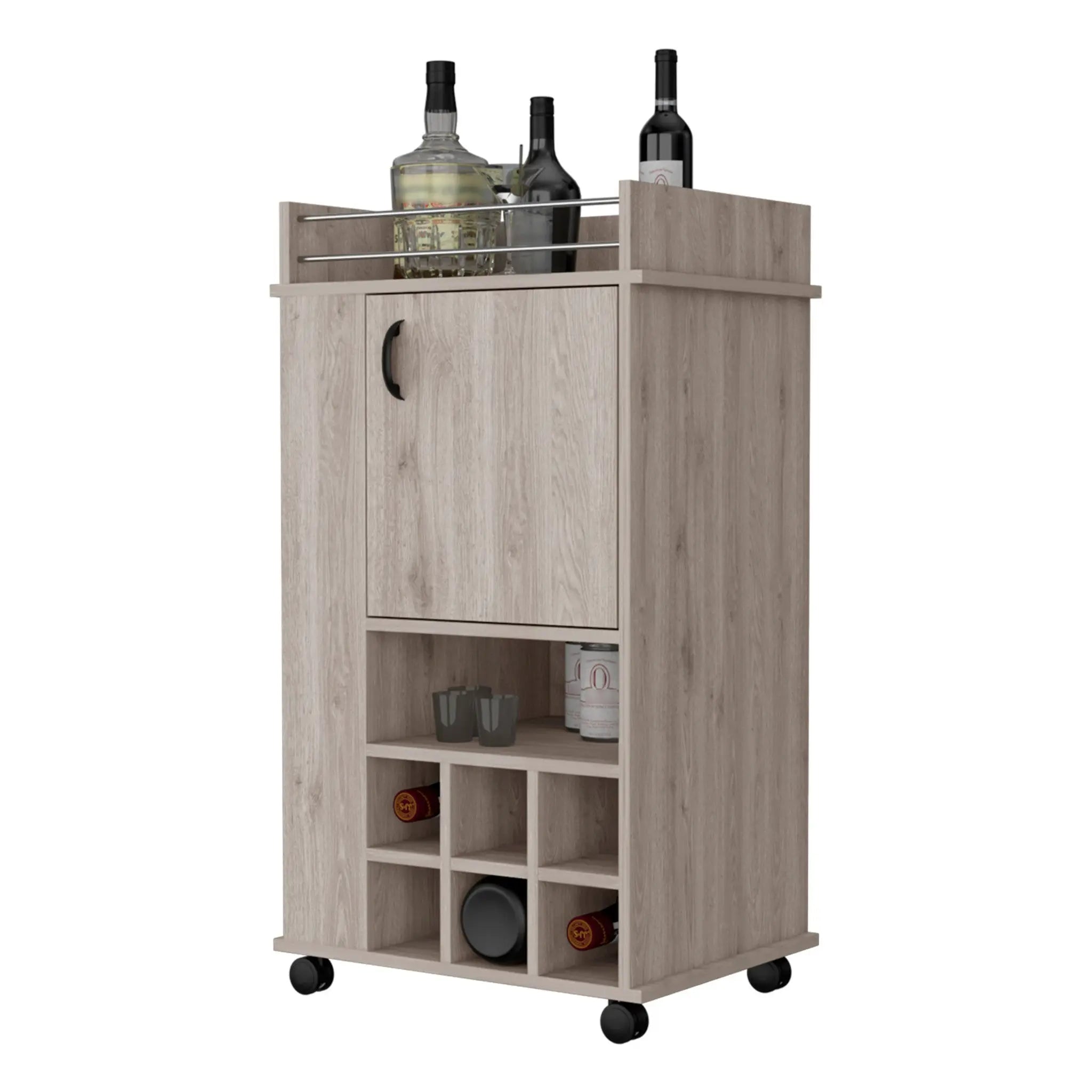 Light Gray Rolling Bar Cart With Wine Storage Homeroots Kitchen & Dining