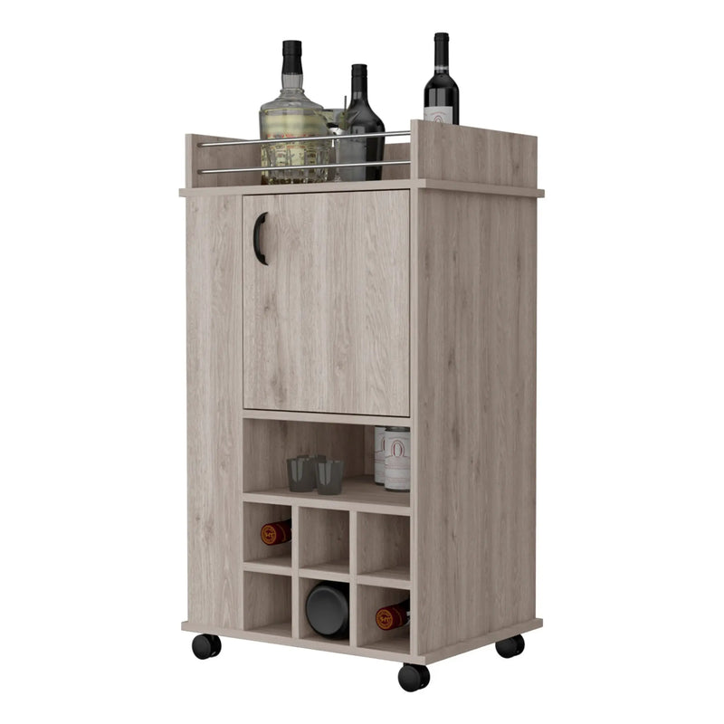 Light Gray Rolling Bar Cart With Wine Storage Homeroots Kitchen & Dining