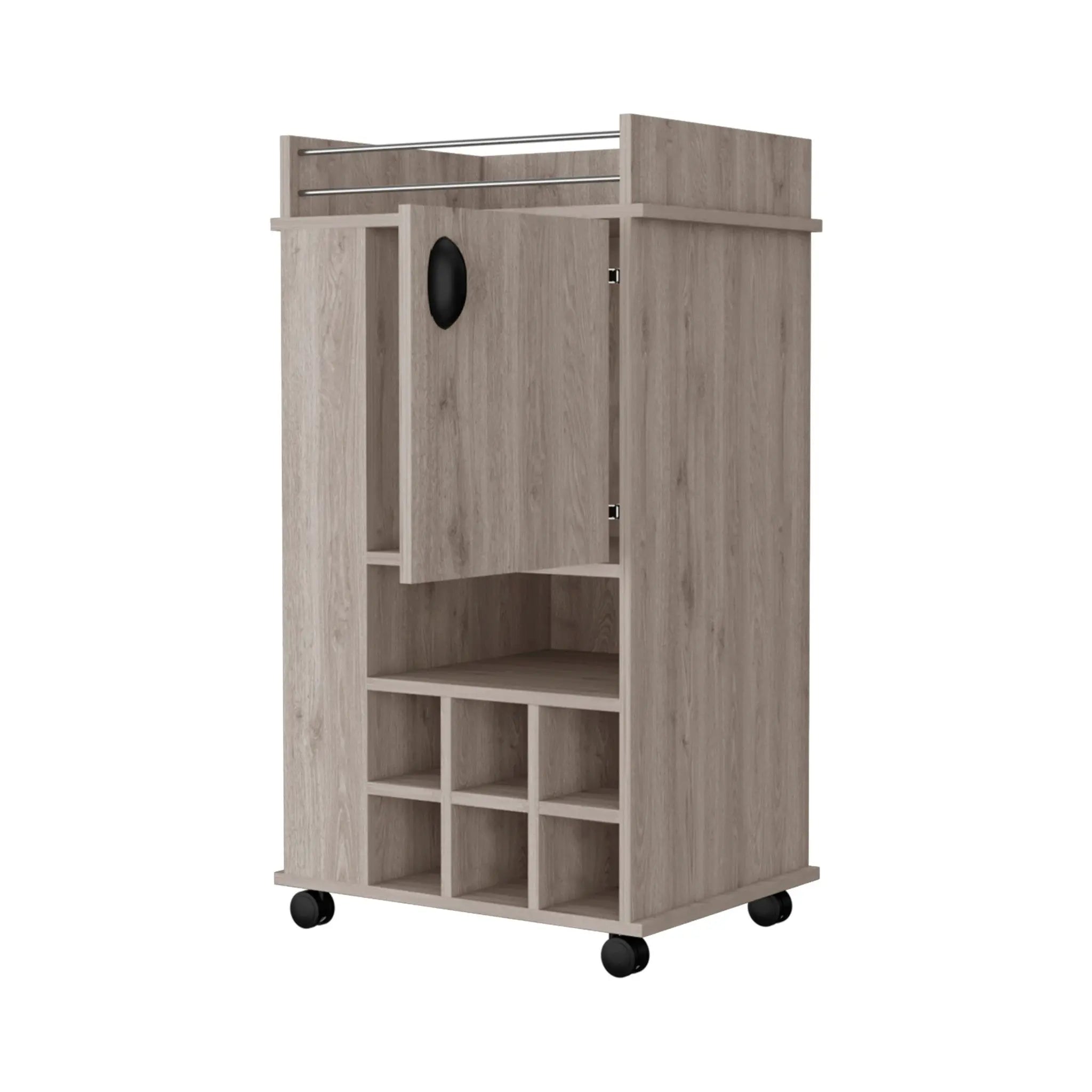 Light Gray Rolling Bar Cart With Wine Storage Homeroots Kitchen & Dining