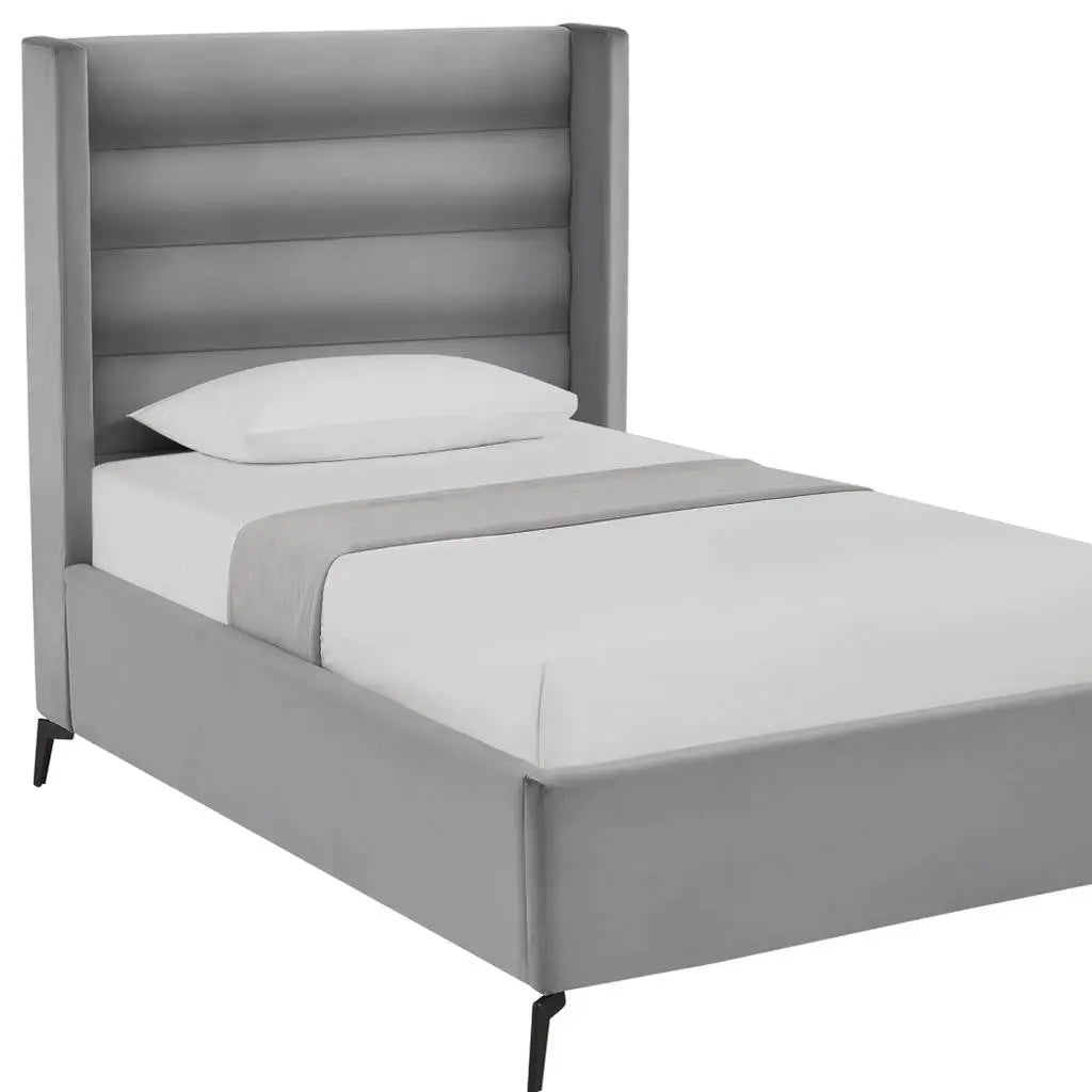 Light Gray Velvet Upholstered Full Bed Frame Homeroots Bed & Bath