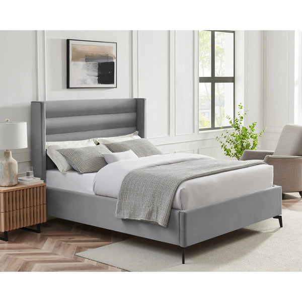 Light Gray Velvet Upholstered King Bed Frame Homeroots Bed & Bath