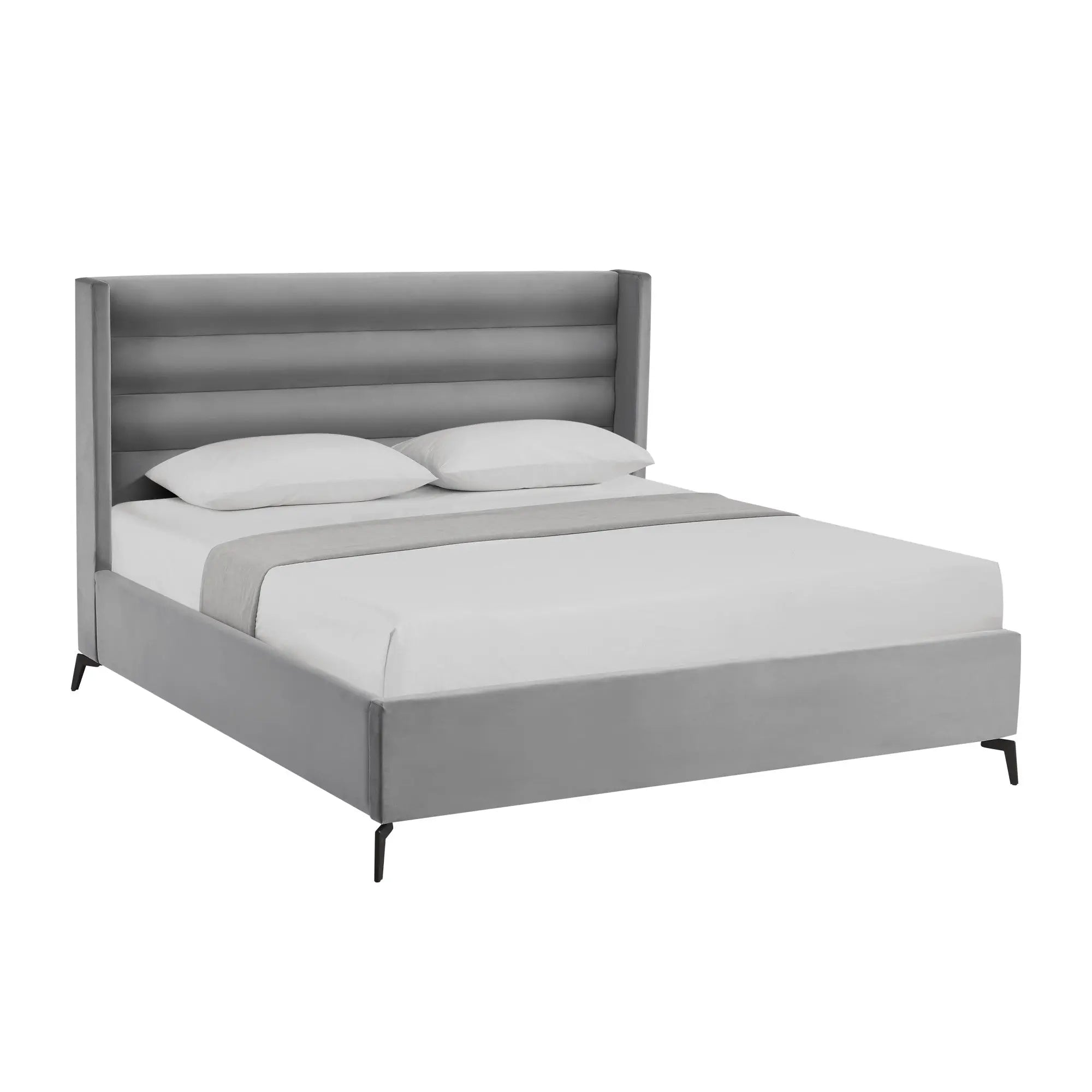 Light Gray Velvet Upholstered King Bed Frame Homeroots Bed & Bath