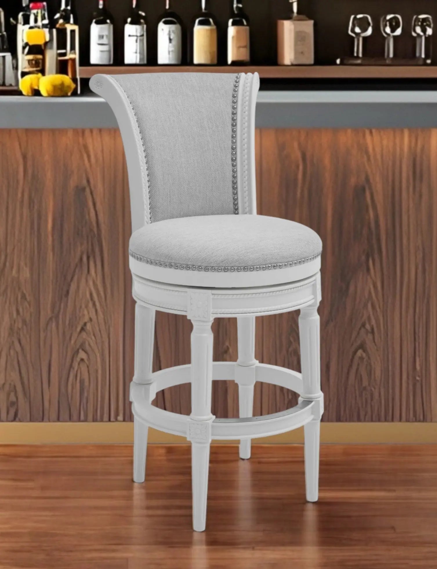 Light Gray and White Solid Wood Swivel Bar Chair Homeroots Living Room