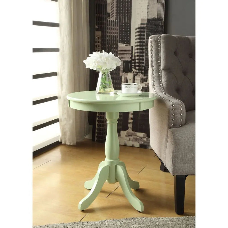 Light Green Solid Wooden Pedestal Side Table Homeroots Living Room