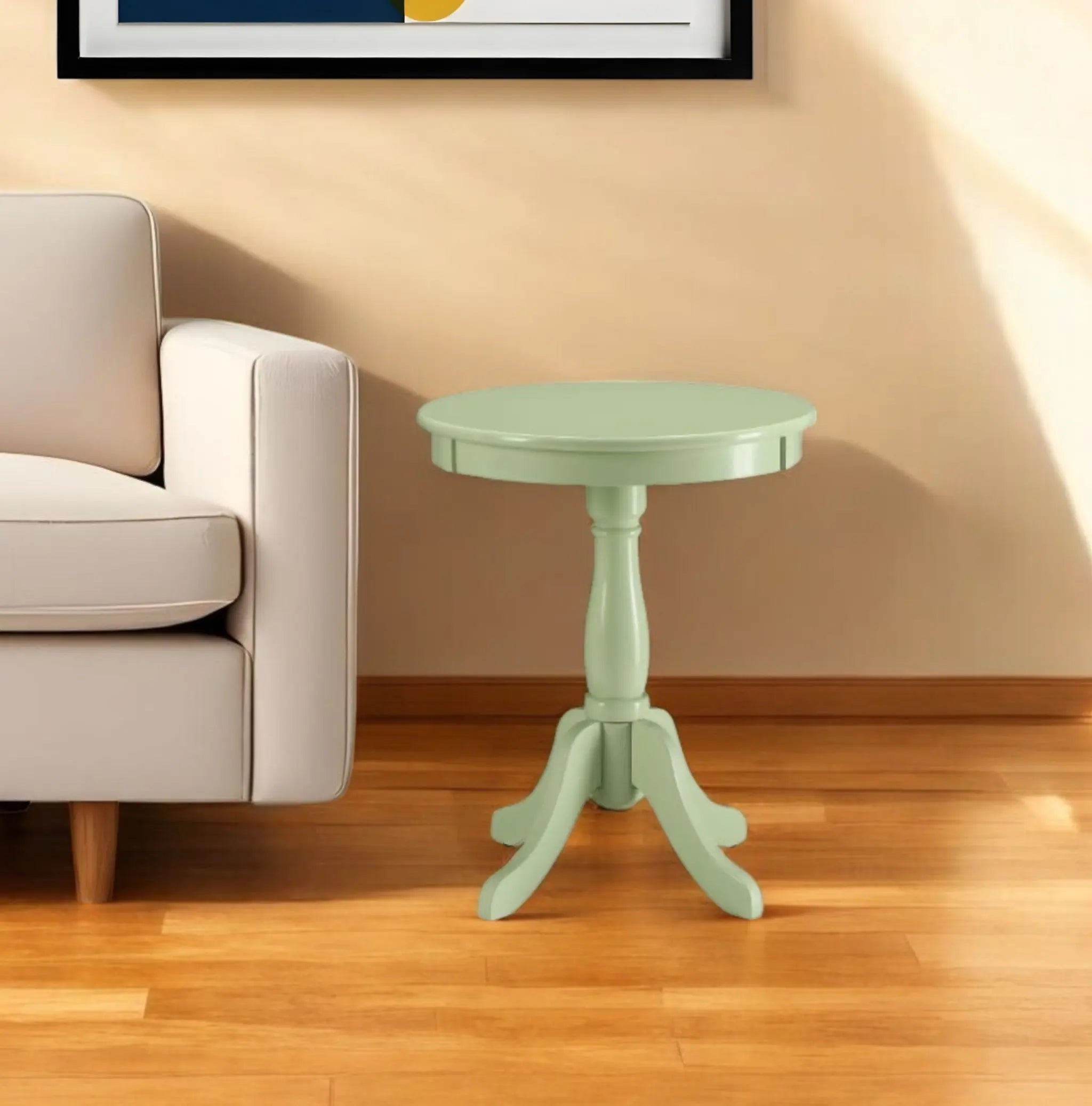Light Green Solid Wooden Pedestal Side Table Homeroots Living Room