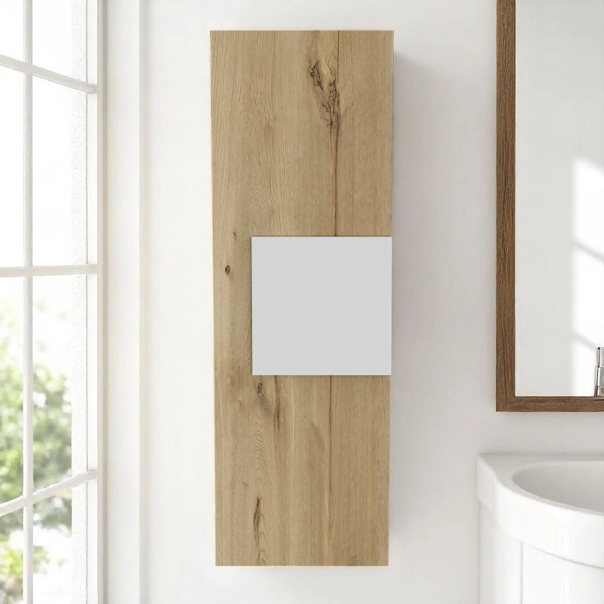 Light Oak and White Multi Purpose Vertical Hanging Cabinet Homeroots Kitchen & Dining