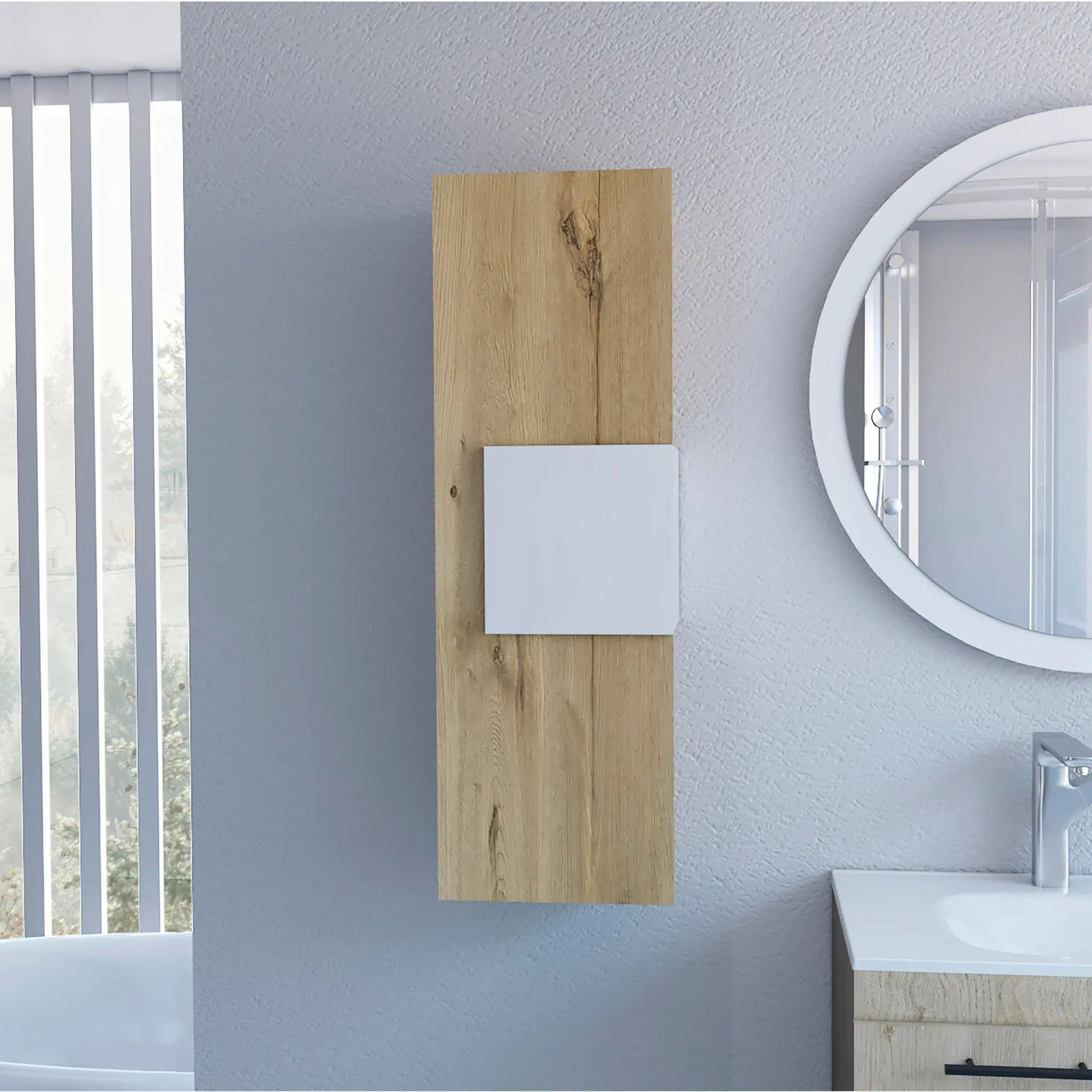Light Oak and White Multi Purpose Vertical Hanging Cabinet Homeroots Kitchen & Dining