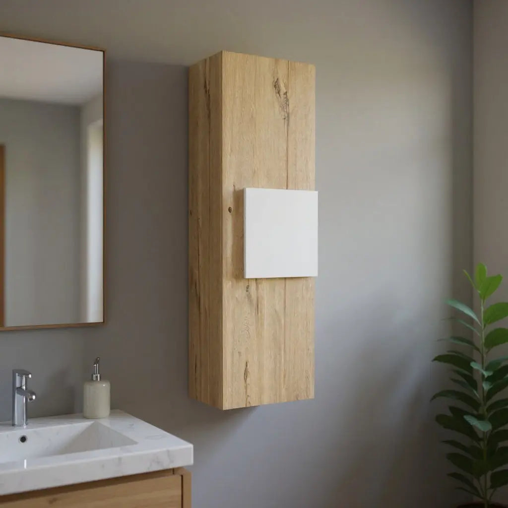 Light Oak and White Multi Purpose Vertical Hanging Cabinet Homeroots Kitchen & Dining