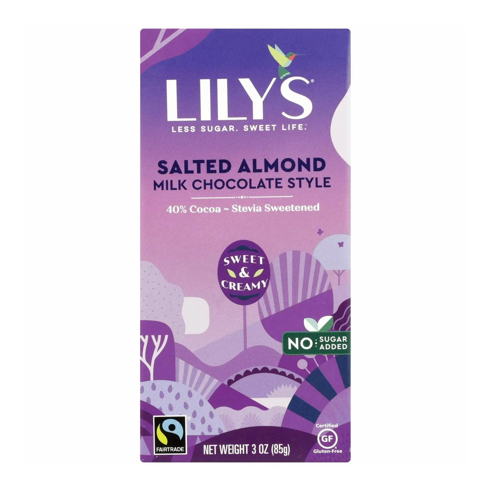Lily's Sweets Chocolate Bar - Milk Chocolate - 40 Percent Cocoa - Salted Almond - 3 Oz Bars - Case Of 12 Lily's Sweets