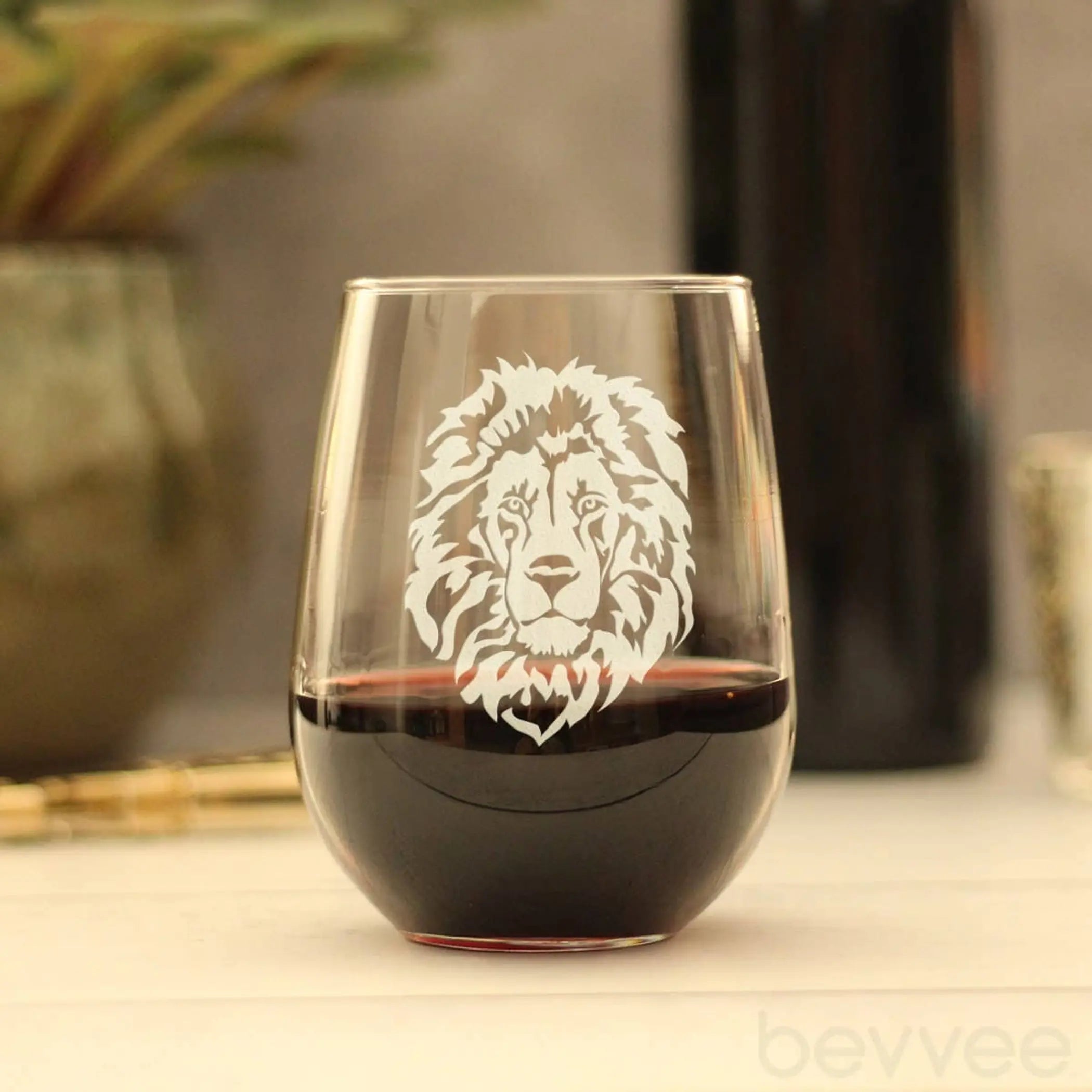Lion Face Stemless Wine Glass - African Safari Gifts Bevvee