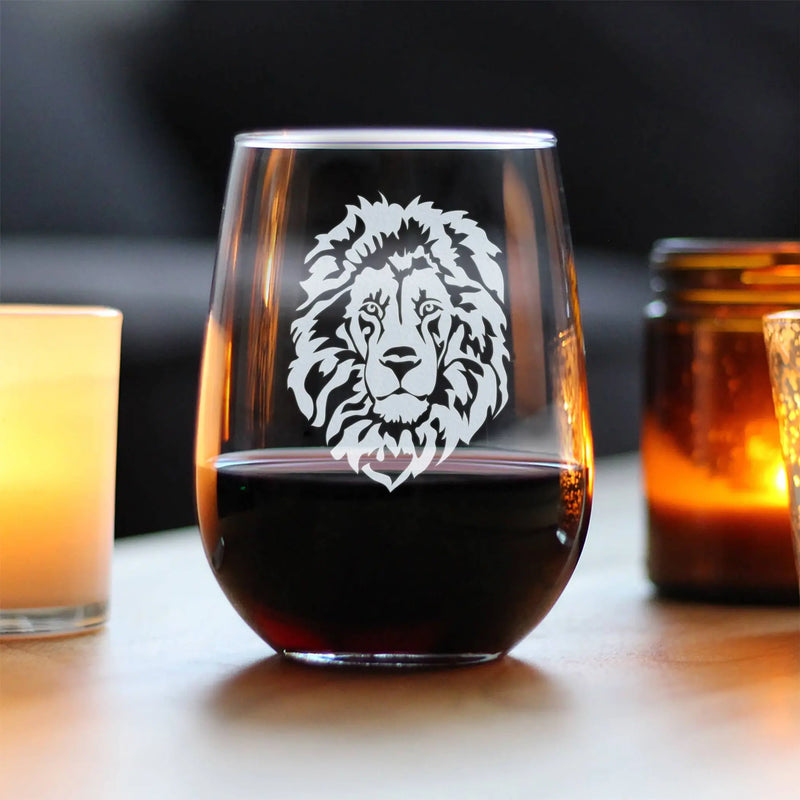 Lion Face Stemless Wine Glass - African Safari Gifts Bevvee