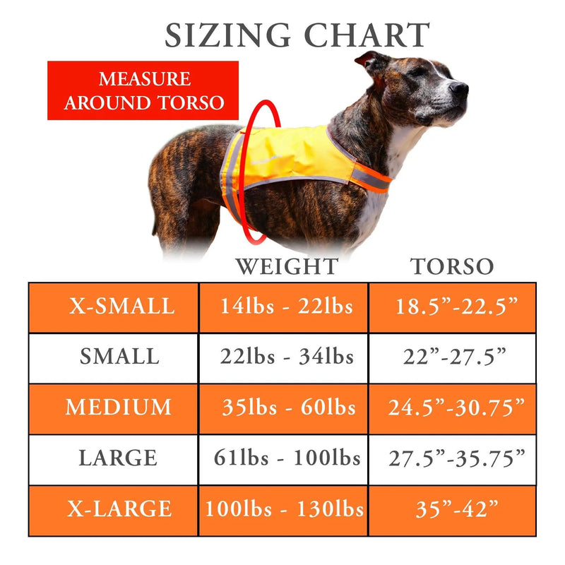 Lite Dog Vest. Coverage to Mid Back. Reflective Hi Visibility Blaze Orange Fluorescent Fabric Helps to Keep Them in Sight and Safe On and Off Leash. Safetypup Xd