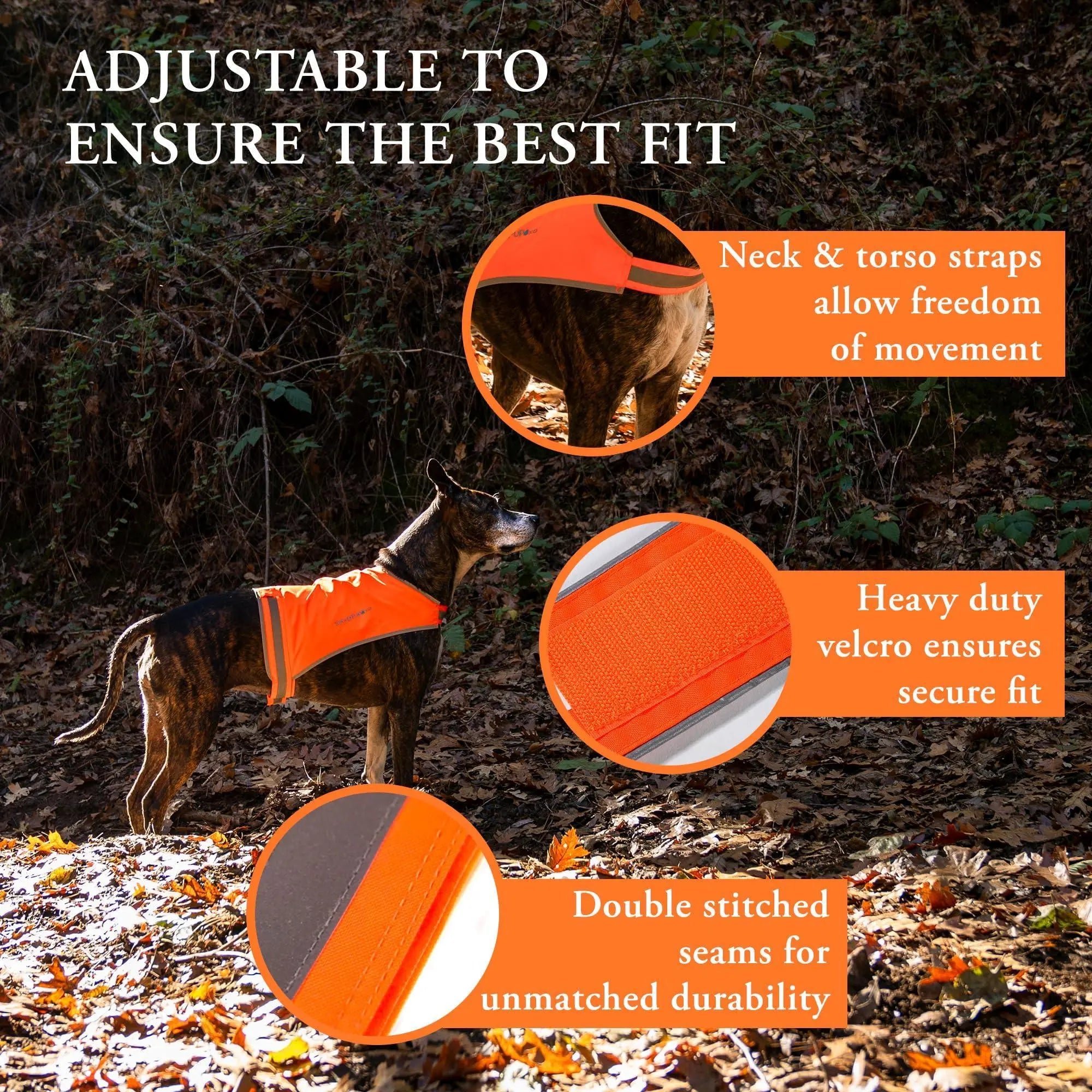 Lite Dog Vest. Coverage to Mid Back. Reflective Hi Visibility Blaze Orange Fluorescent Fabric Helps to Keep Them in Sight and Safe On and Off Leash. Safetypup Xd