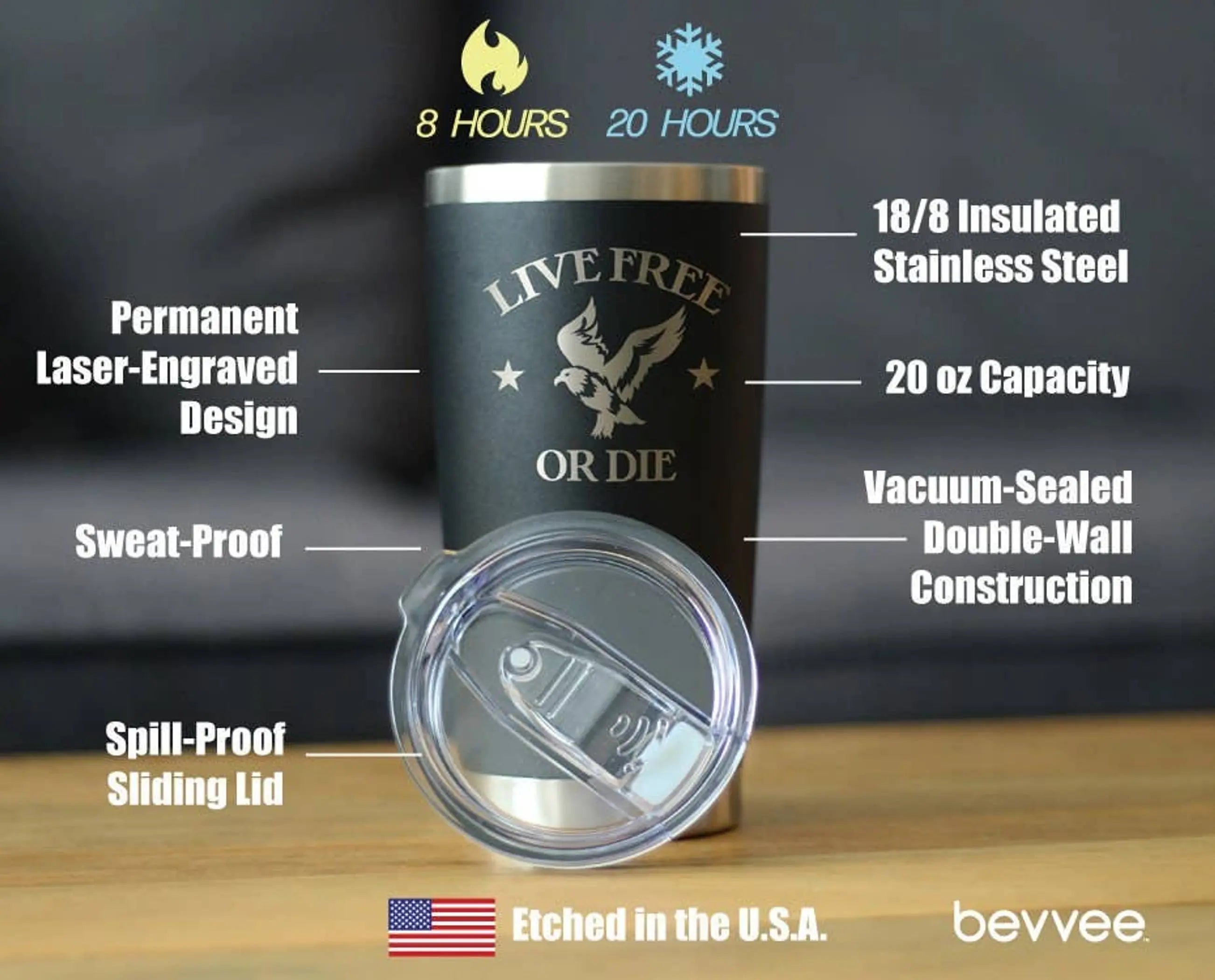 Live Free or Die Insulated Travel Tumbler - Patriotic Gifts Bevvee