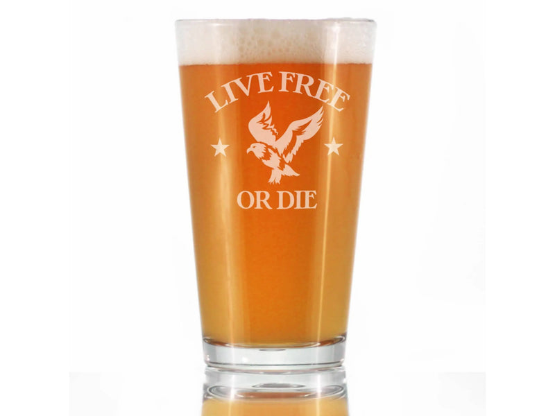 Live Free or Die Pint Glass for Beer - Patriotic Gifts Bevvee