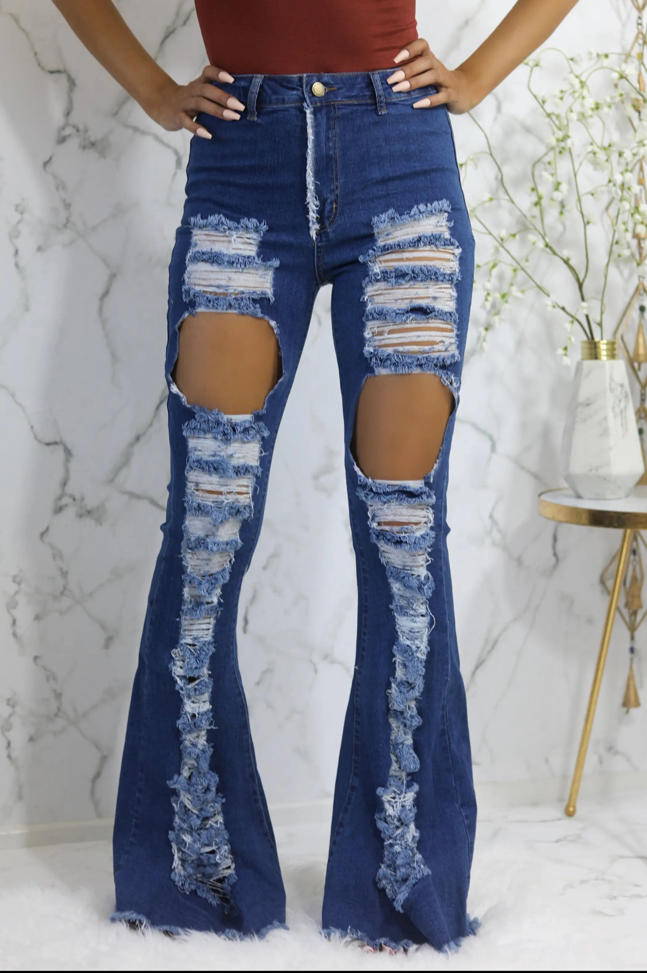 Lolata High Rise Flare Denim Distressed Jeans SurelyMine