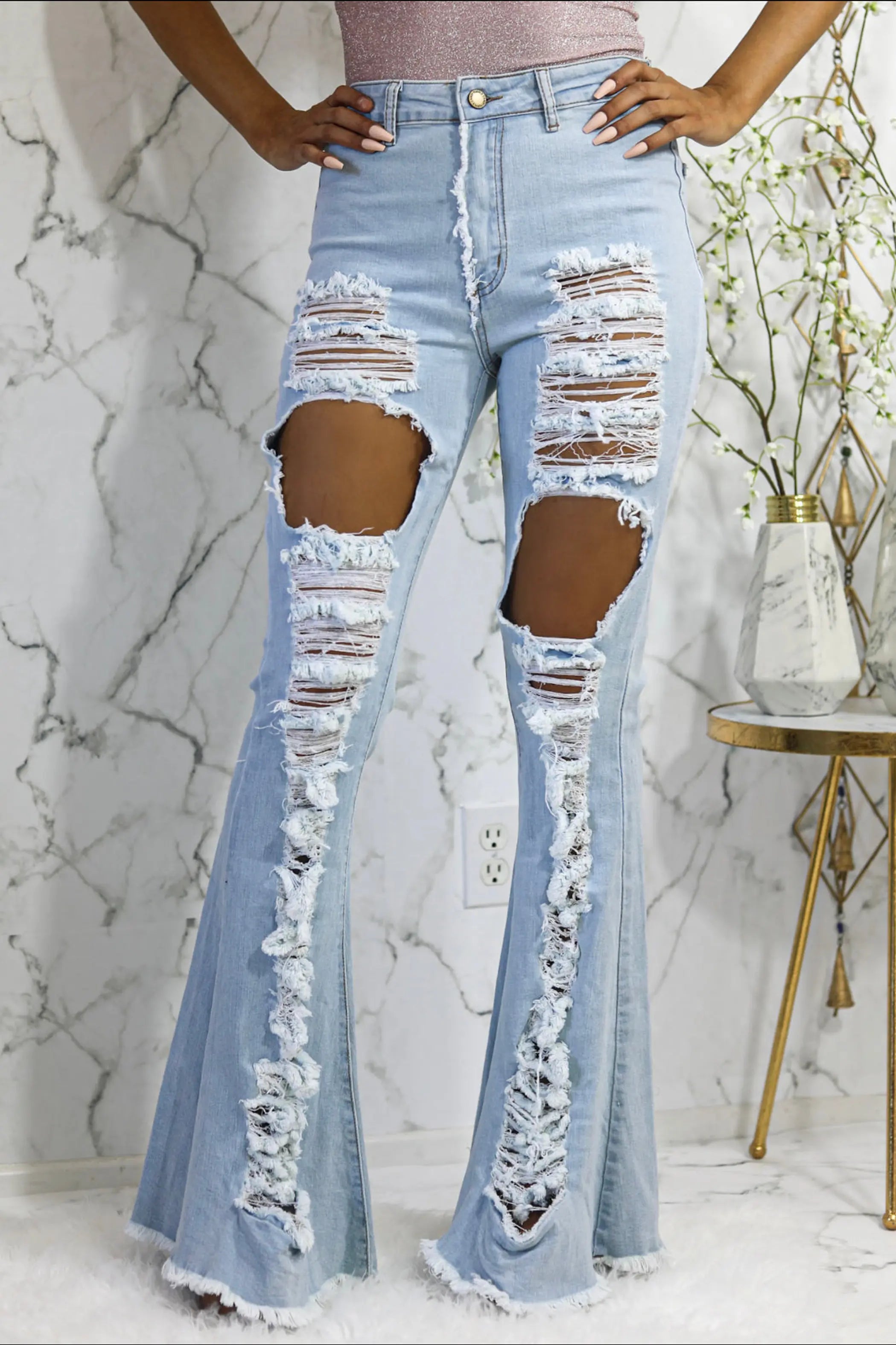 Lolata High Rise Flare Denim Distressed Jeans SurelyMine