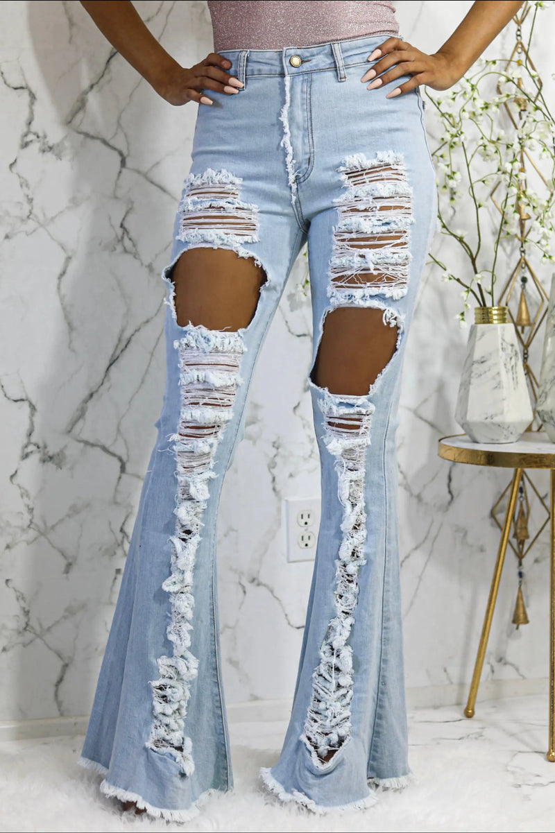 Lolata High Rise Flare Denim Distressed Jeans SurelyMine