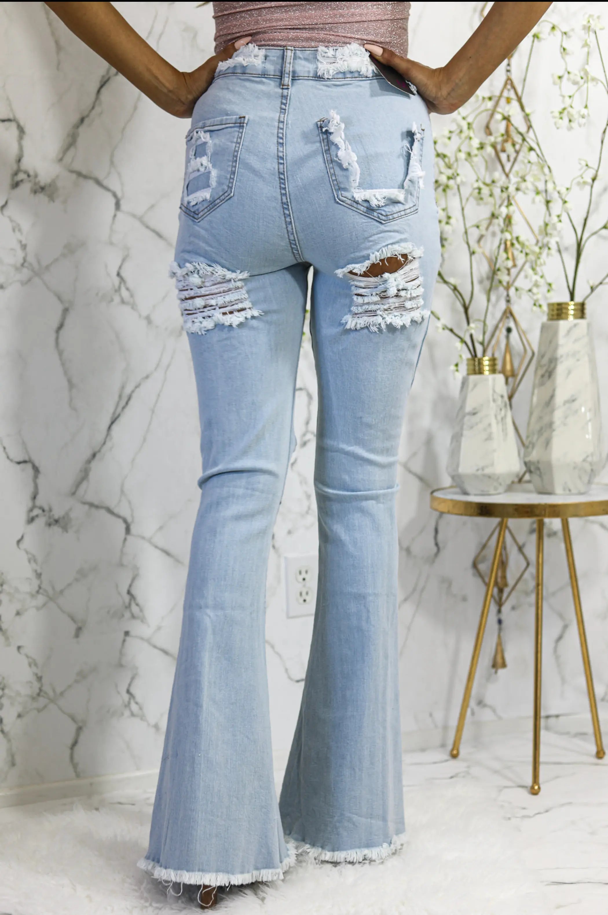 Lolata High Rise Flare Denim Distressed Jeans SurelyMine
