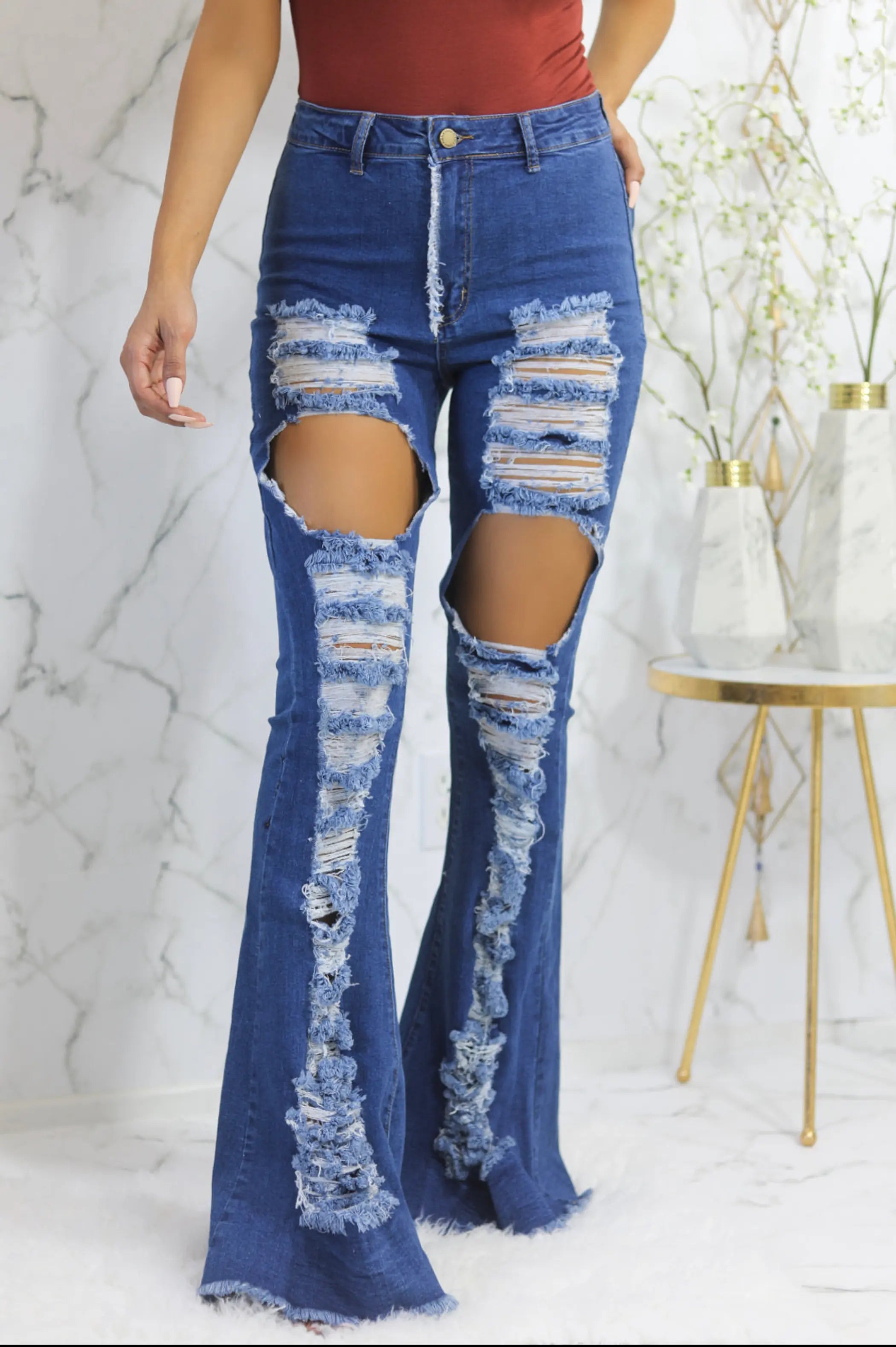 Lolata High Rise Flare Denim Distressed Jeans SurelyMine