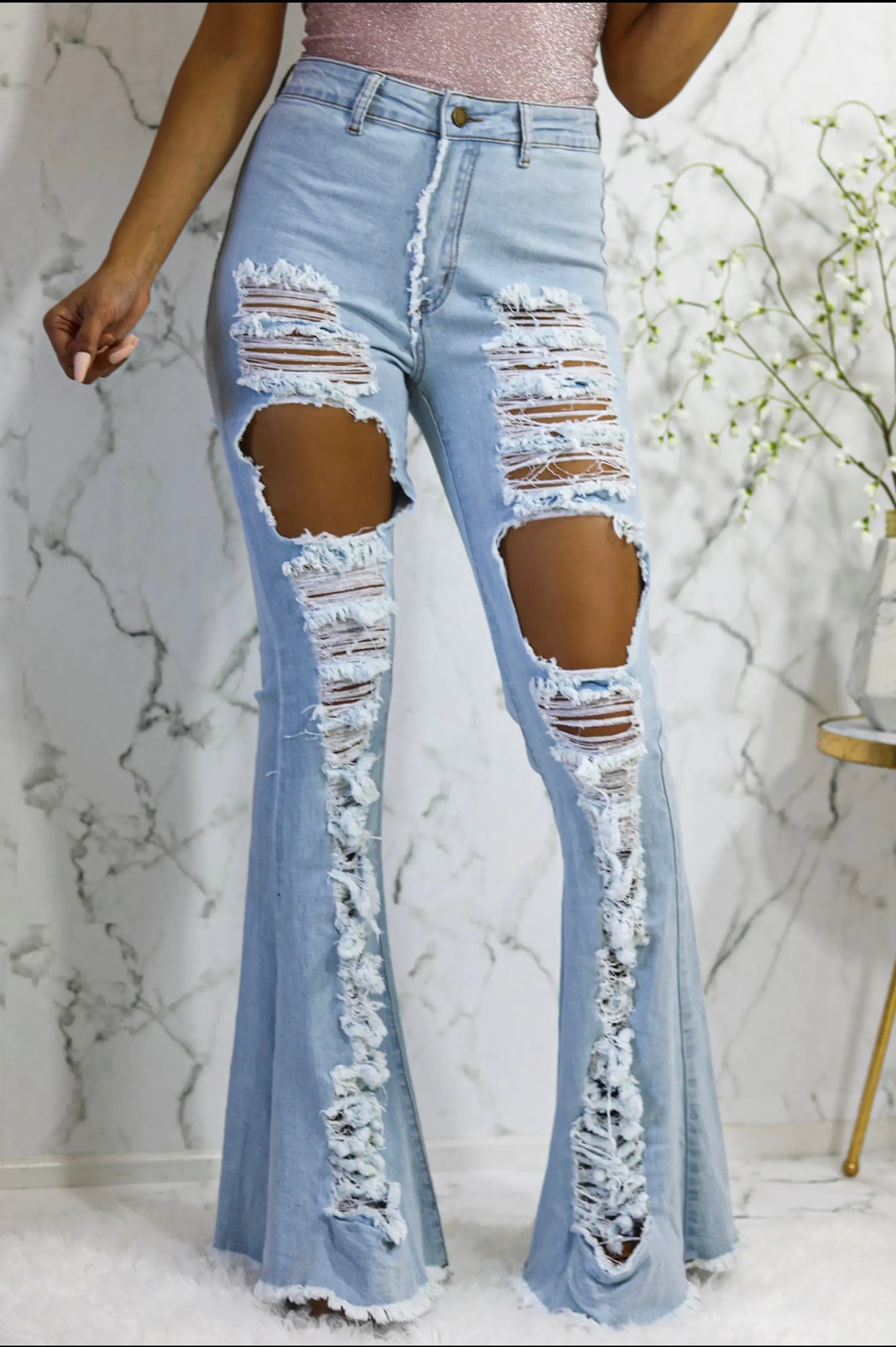 Lolata High Rise Flare Denim Distressed Jeans SurelyMine