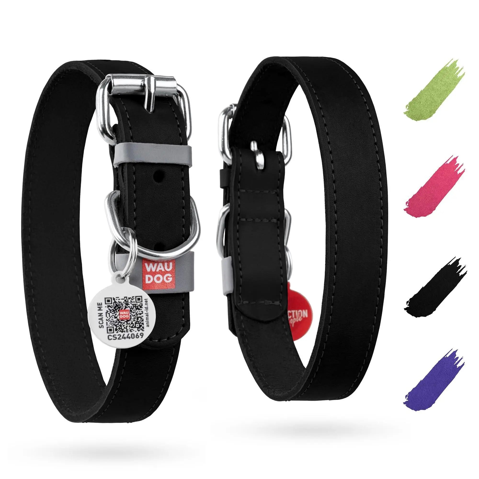 Long Lasting Leather Dog Collar for Large Dogs Medium & Small Dogs   Adjustable Classic Puppy Collars for Large Breed Dogs   Boy & Girl Dog Collars with Durable Buckle D Ring & QR Dog Tag Waudog