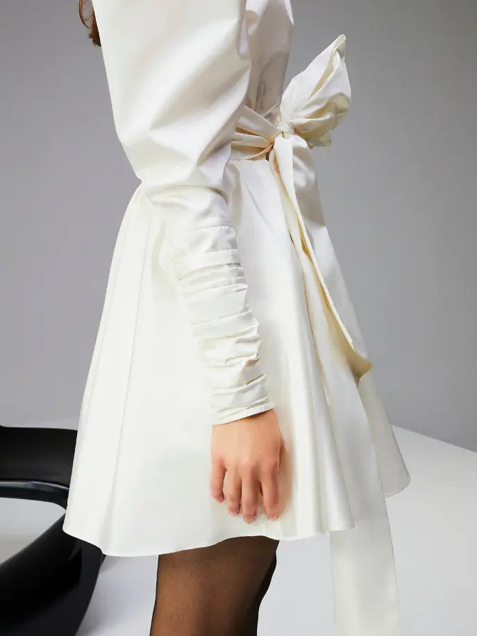 Long Puff Sleeves Belted Mini Dress Monique Store