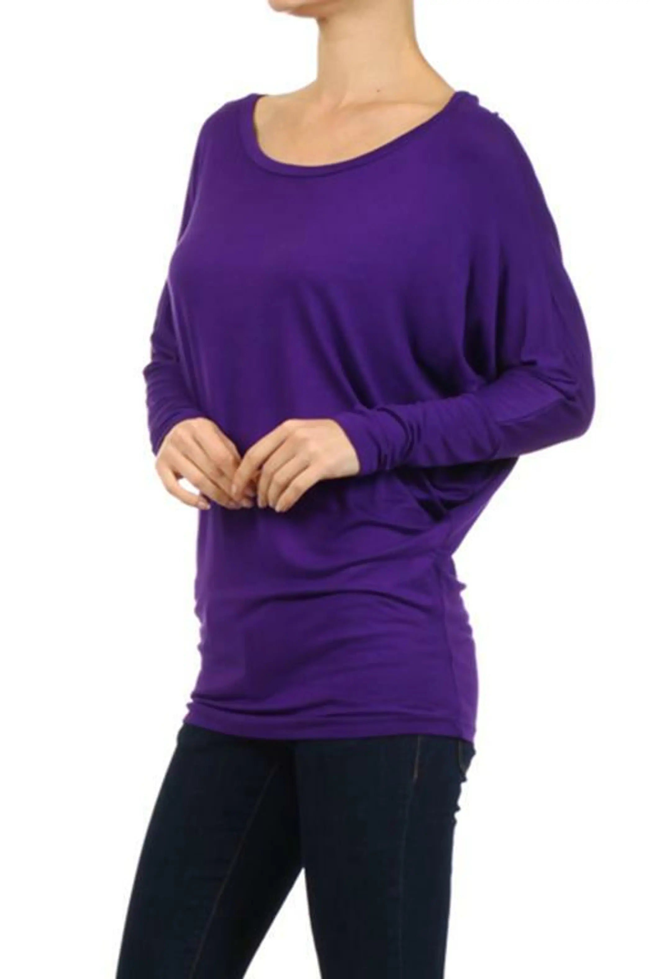 Long Sleeve Lightweight Dolman Basic Tunic Top Purple SurelyMine