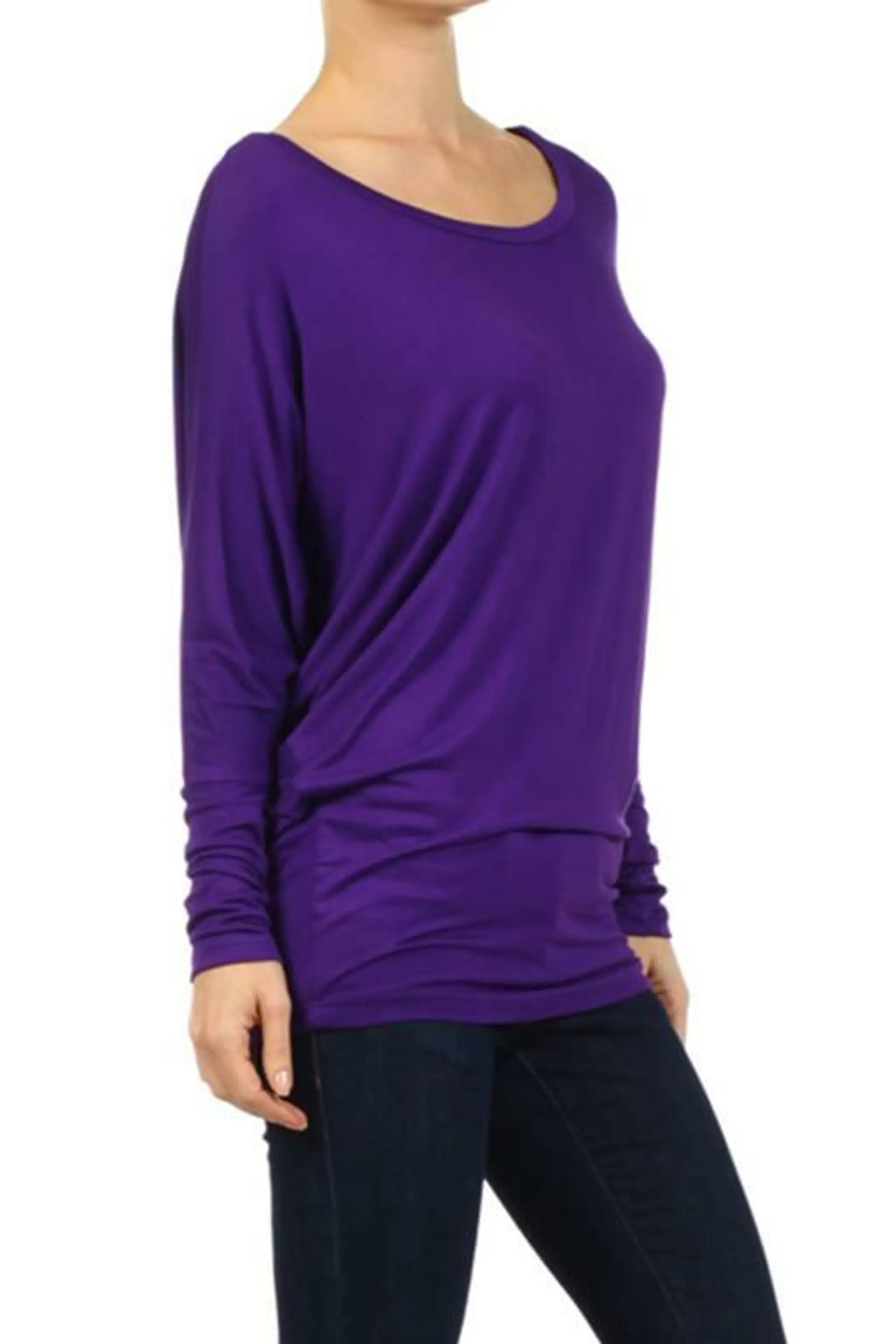 Long Sleeve Lightweight Dolman Basic Tunic Top Purple SurelyMine