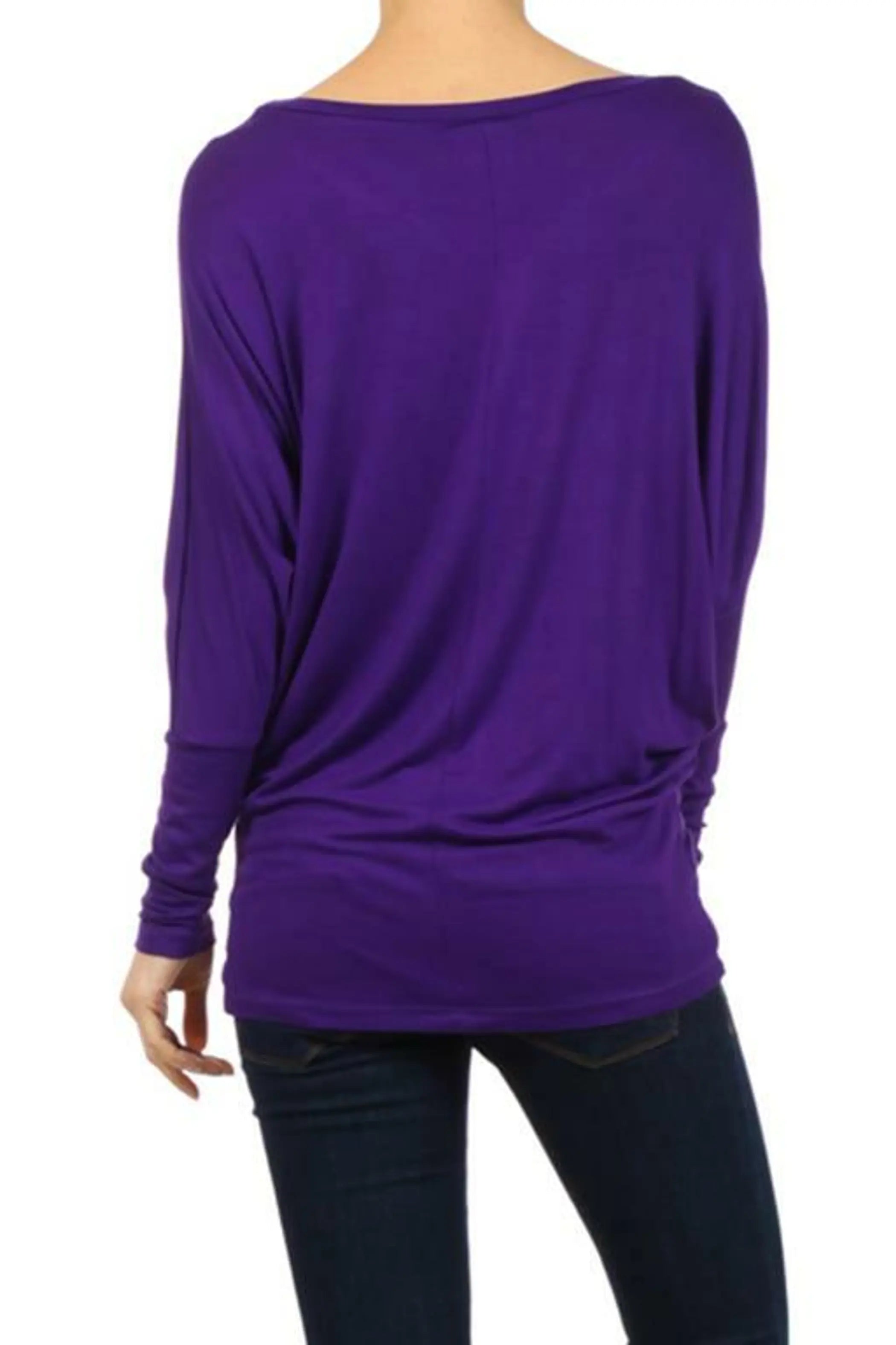 Long Sleeve Lightweight Dolman Basic Tunic Top Purple SurelyMine