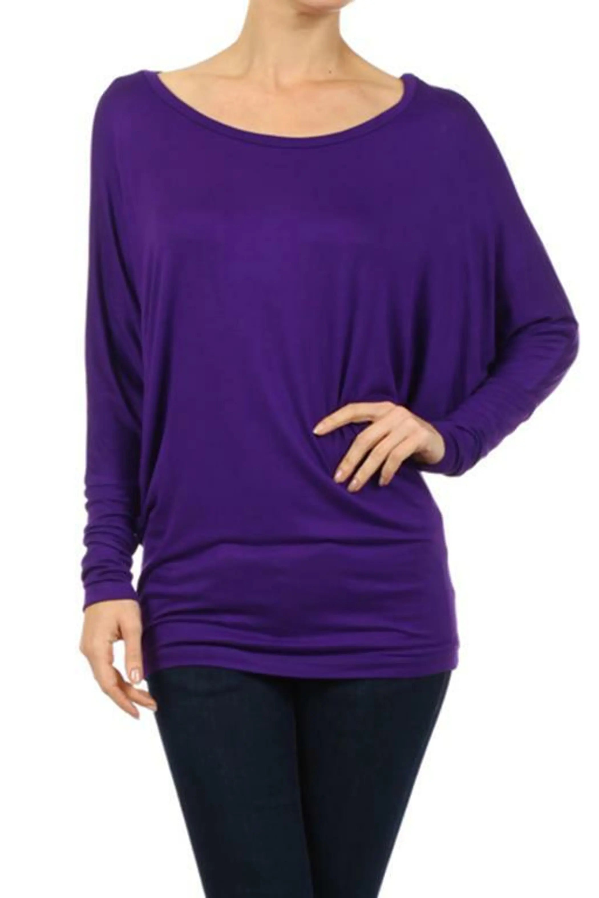 Long Sleeve Lightweight Dolman Basic Tunic Top Purple SurelyMine