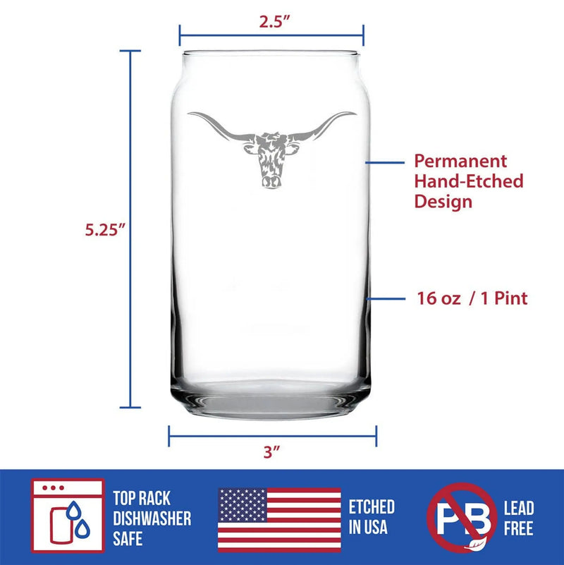 Longhorn Beer Can Pint Glass - Longhorns Gifts and Decor Bevvee