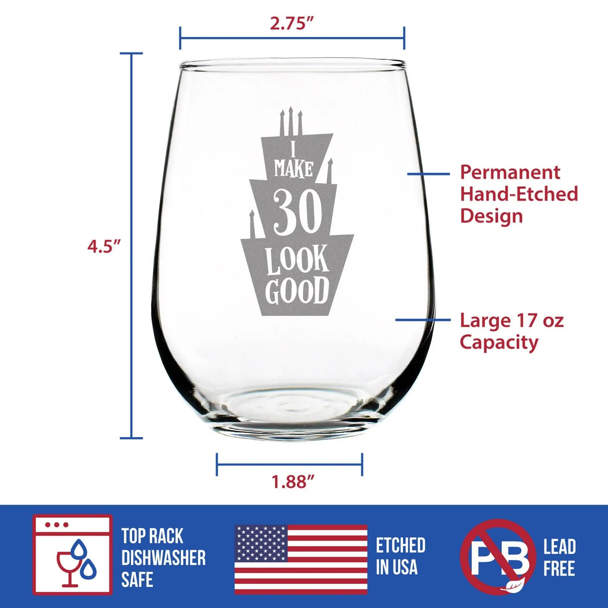 Look Good 30 Stemless Wine Glass - 30th Birthday Gifts Bevvee