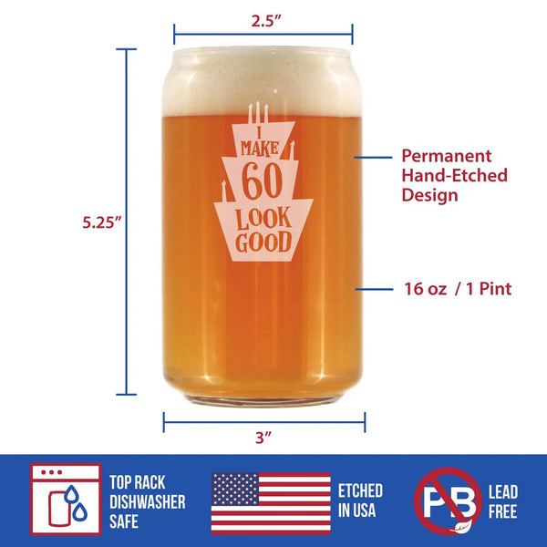 Look Good 60 Beer Can Pint Glass - 60th Birthday Gifts Bevvee
