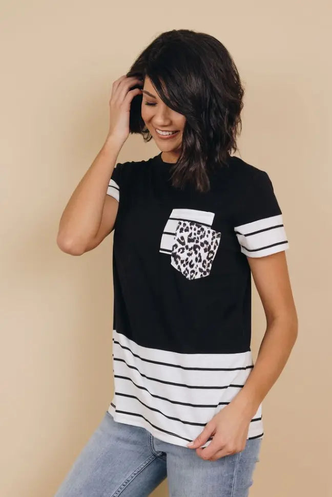 Lorna Striped Leopard Shirt Stay Warm in Style